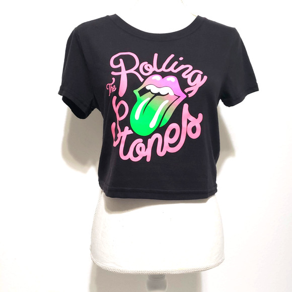 NEW!! Rolling Stones Girls Juniors SIZE XL Short Sleeve Black Crop Top Festival - Picture 5 of 9